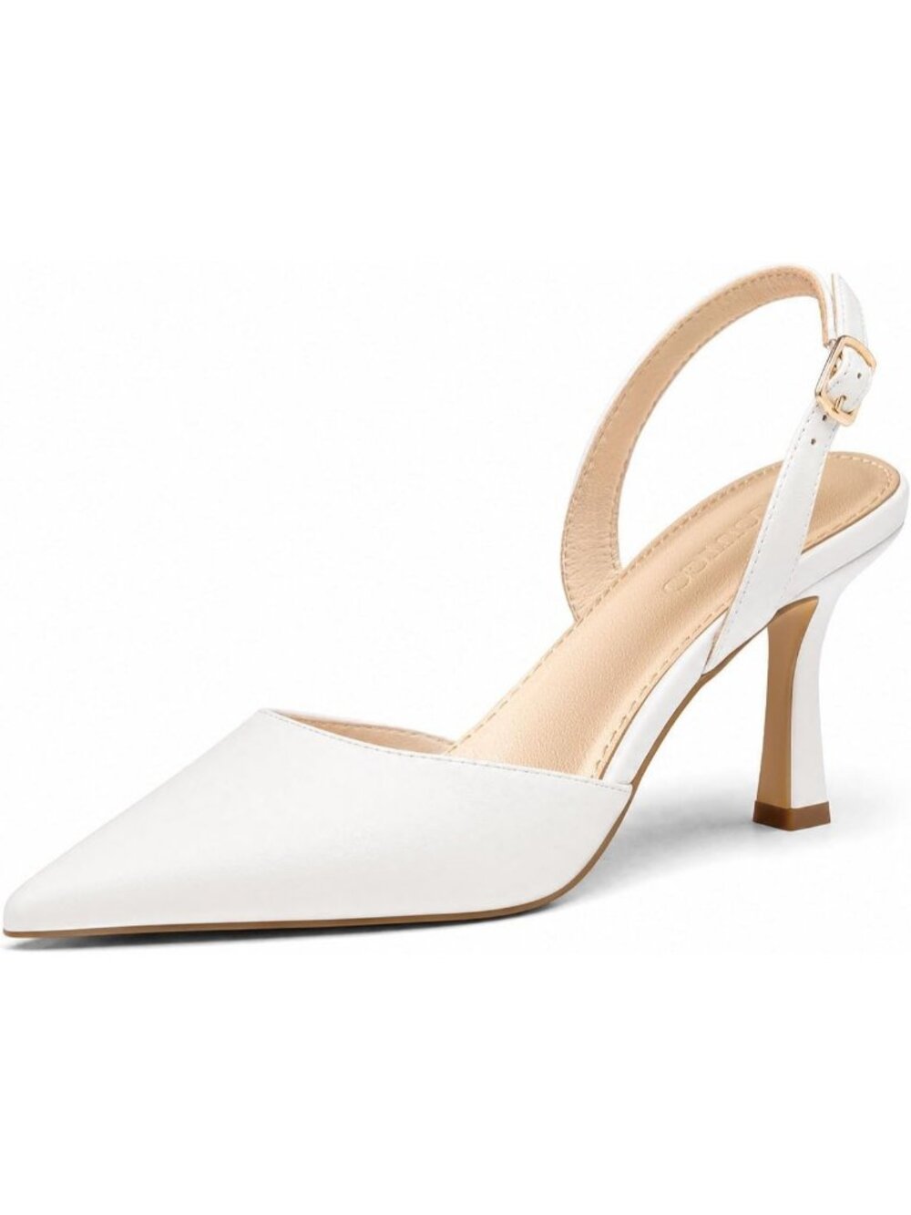Women's White Closed Pointed Toe Pumps Slingback Dress Slip on Kitten Heels